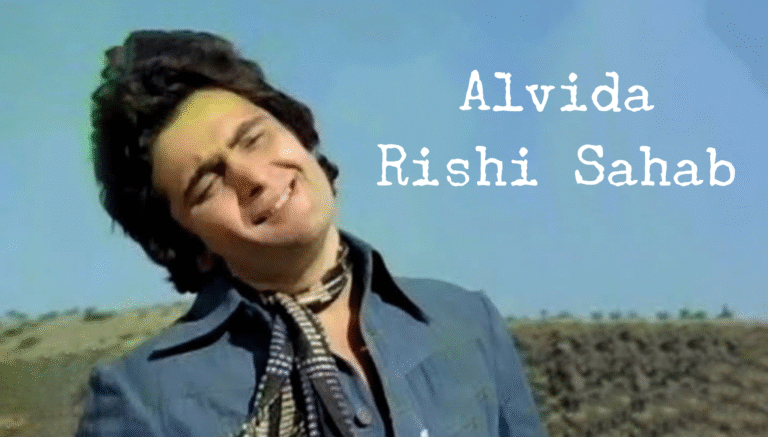 Tribute to legendary actor Rishi Kapoor — a heartfelt farewell image with the text “Alvida Rishi Sahab.”
