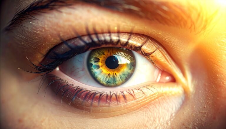 Close-up of a human eye glowing with vibrant colors, symbolizing emotions too deep for words — the true language of the heart.